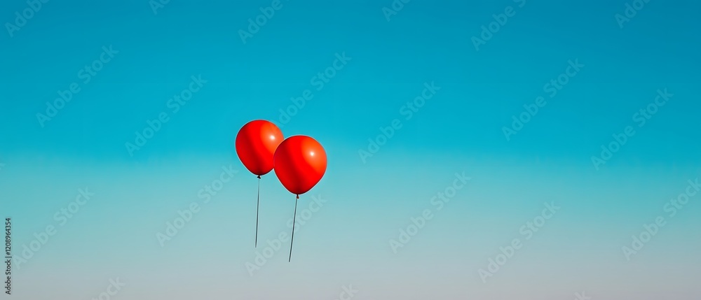 Two Red Balloons Float Against A Clear Blue Sky Two Red Balloons Float Against A Clear Blue Sky
