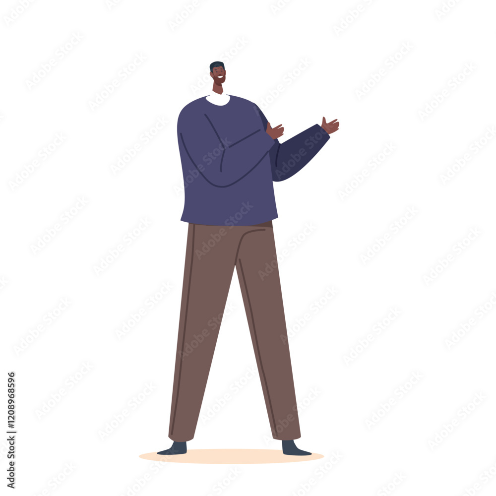 Black Male Character In Casual Suit, African Business Man Or Politician Speaking And Gesturing Isolated On White Black Male Character In Casual Suit, African Business Man Or Politician Speaking And Gesturing Isolated On White