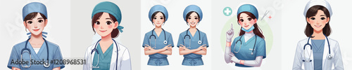 collection of very beautiful female surgeon vector characters