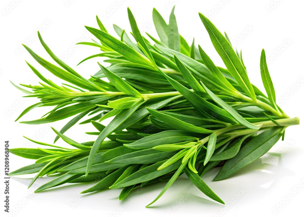 Fototapeta premium Long Exposure Tarragon Photography: Isolated Herb Image, White Background, Culinary Herb Stock Photo