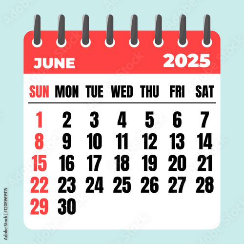 June 2025 Calendar. Desk Calendar 2025, Template Minimalist Calendar with Flat Design