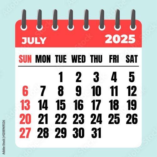 July 2025 Calendar. Desk Calendar 2025, Template Minimalist Calendar with Flat Design