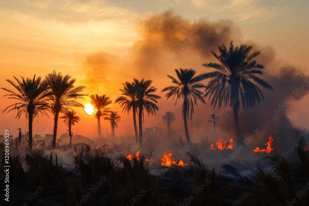 Fototapeta premium A palm trees on fire.