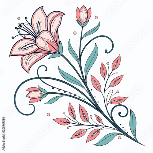 Elegant floral ornaments vector illustration design on white background. Floral vector art, Vector art.