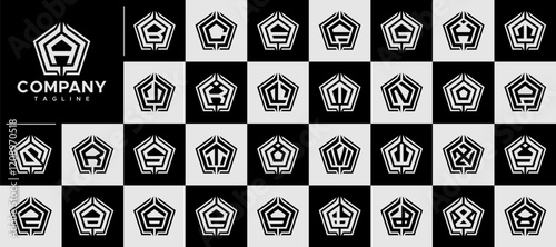 Abstract pentagon monogram letter A-Z logo set