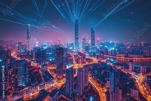 Wallpaper Mural Cityscape at Night: Skyscrapers, Lights, Urban Torontodigital.ca