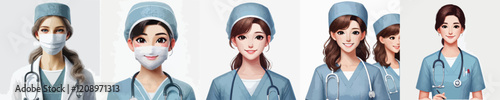 collection of very beautiful female surgeon vector characters