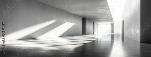 Minimalistic Modern Architectural Scene with Dramatic Shadows and Dynamic Perspective