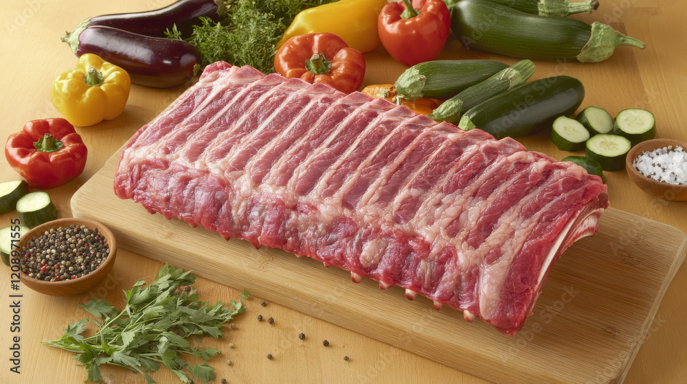 Raw Pork Ribs with Fresh Vegetables - BBQ Recipe Inspiration Raw Pork Ribs with Fresh Vegetables - BBQ Recipe Inspiration