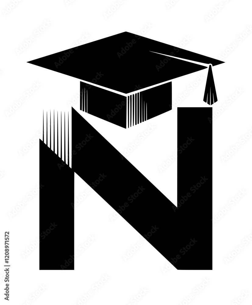 Graduation Cap on Letter N Symbol , Black and white illustration of the letter N wearing a graduation cap, symbolizing education, academic success, and scholarly achievement.
Graduation Cap on Letter N Symbol , Black and white illustration of the letter N wearing a graduation cap, symbolizing education, academic success, and scholarly achievement.