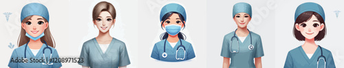 collection of very beautiful female surgeon vector characters