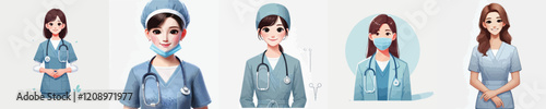 collection of very beautiful female surgeon vector characters