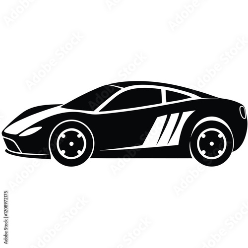 A sleek sports car with a low body and simple curves.