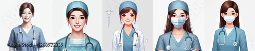 collection of very beautiful female surgeon vector characters