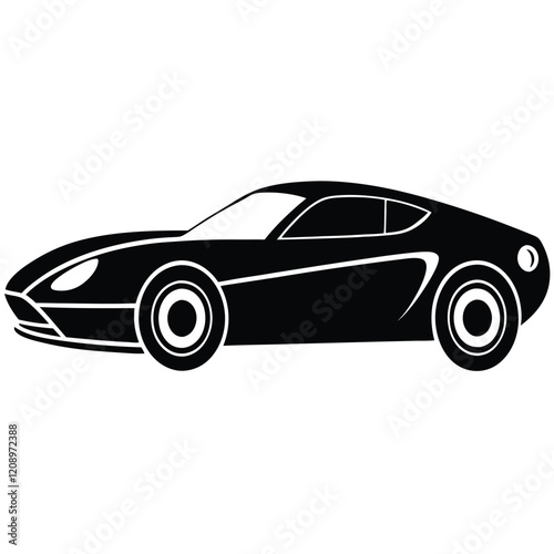 A sleek sports car with a low body and simple curves.