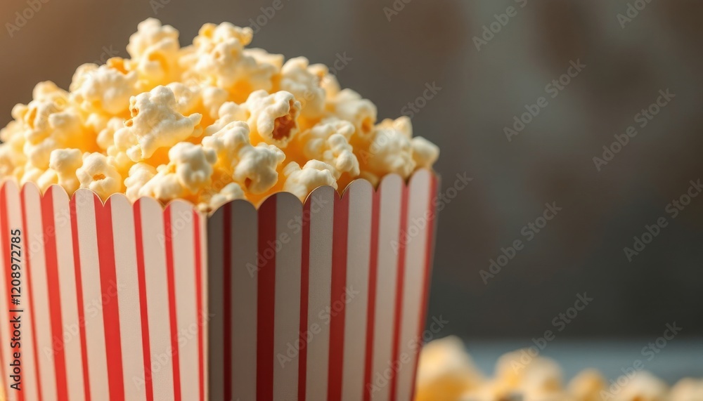 Close-up of a full popcorn bucket ready for movie night. Close-up of a full popcorn bucket ready for movie night.