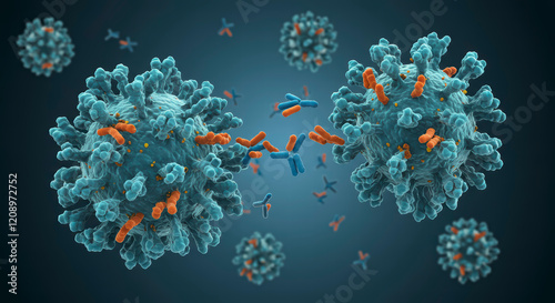 Antibodies Attacking Coronavirus: Conceptual 3D Illustration for Diagnosis and Immunotherapy photo