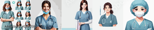 collection of very beautiful female surgeon vector characters