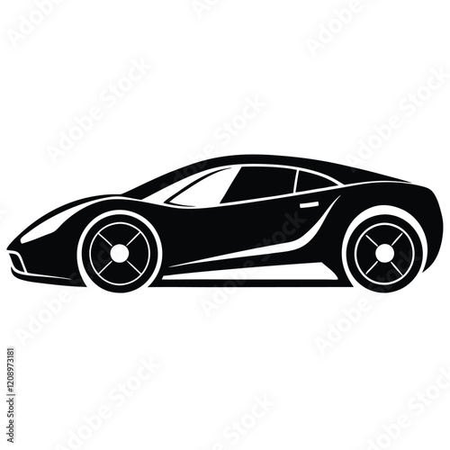 A sleek sports car with a low body and simple curves.