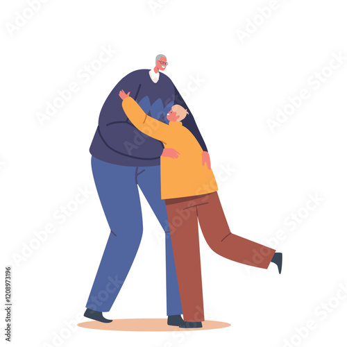 Kid Visit Granny Concept. Happy Grandfather and Grandson Characters Meeting. Boy Hugging Granddad, Happiness