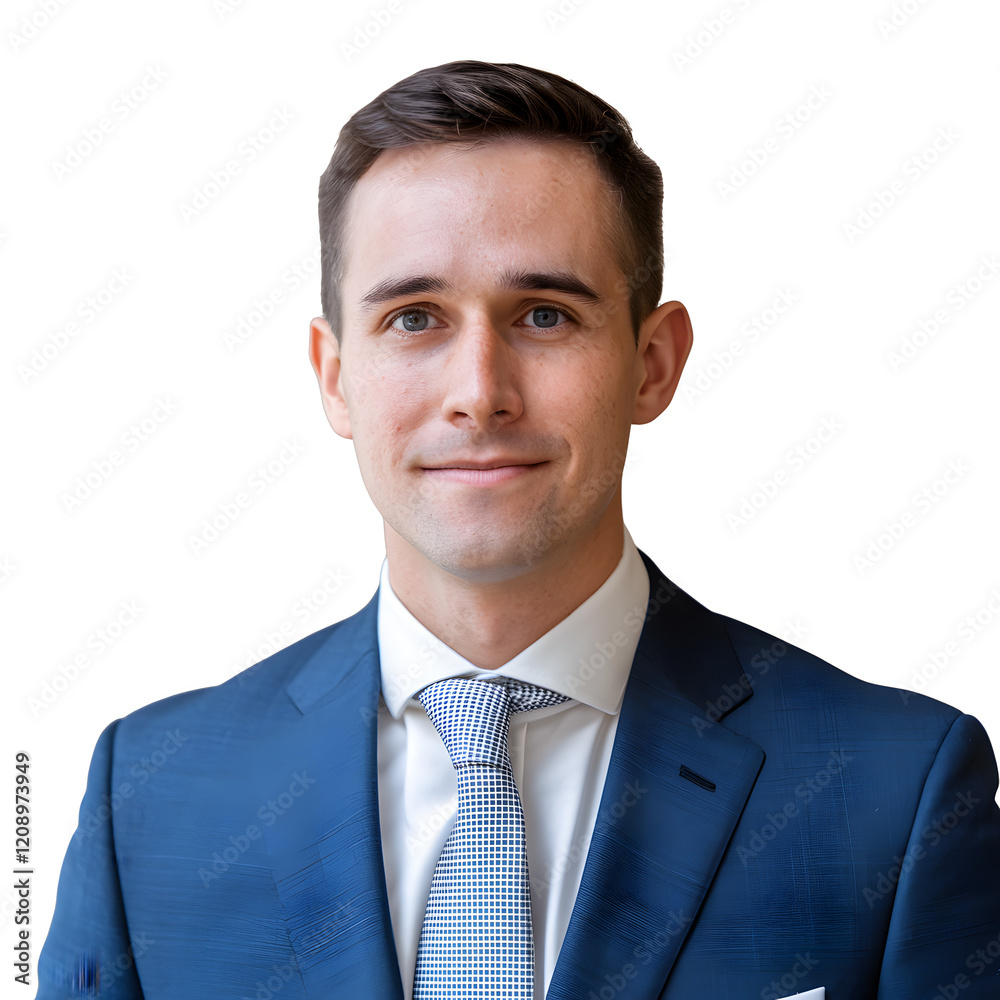 Confident Man in Business Attire, Blue Suit, White Shirt, and Patterned Tie for LinkedIn Profile Image isloated bacground Confident Man in Business Attire, Blue Suit, White Shirt, and Patterned Tie for LinkedIn Profile Image isloated bacground