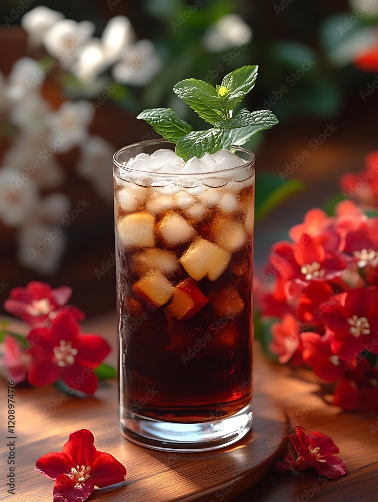 Iced tea with apple and mint. Iced tea with apple and mint.