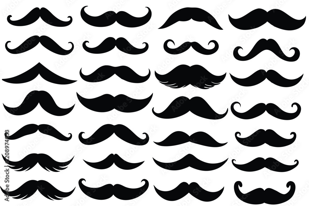 Set of mustache icon vector, Moustache Silhouette Set of mustache icon vector, Moustache Silhouette