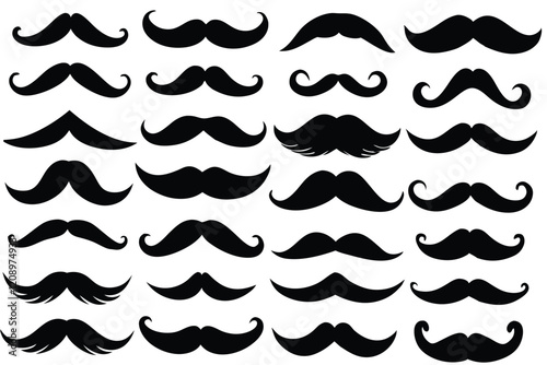 Set of mustache icon vector, Moustache Silhouette