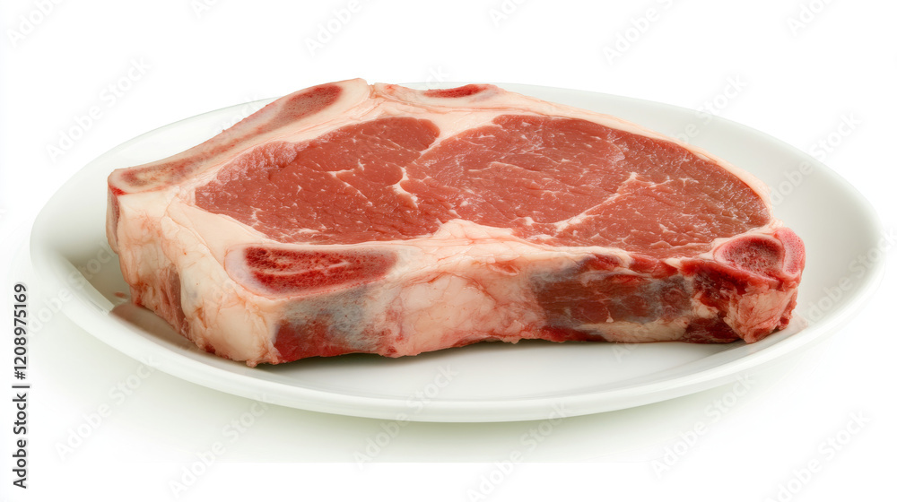 Raw Beef Steak on White Plate - Juicy, Delicious Cut of Meat Raw Beef Steak on White Plate - Juicy, Delicious Cut of Meat