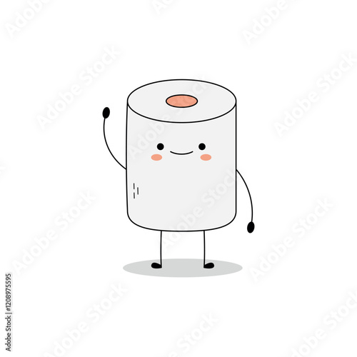 Cute toilet paper roll cartoon character waving hand hi doodle
