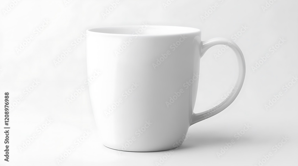 Two Blank White Mugs on Wooden Table with Greenery Two Blank White Mugs on Wooden Table with Greenery