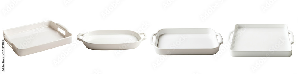 Fototapeta premium Minimalist white and grey dinnerware set including ceramic plates dishes bowls cups and cutlery such as forks knives and spoons displayed on a neutral background Clean simple
