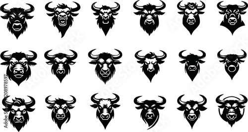 Silhouette Bull Head Icon Vector set. Bull head icon isolated on white background.