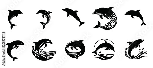dolphin Silhouette vector set art Illustration with white background