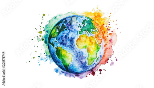 Vibrant Watercolor Earth Globe Rainbow Splatter Paint Artistic Design eco red bold hope blue world   photo