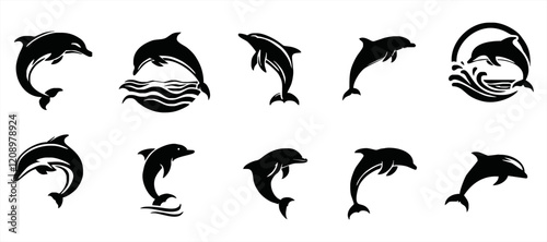 dolphin Silhouette vector set art Illustration with white background