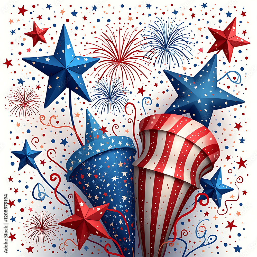 Obraz premium Festive American Fireworks and Stars Design for Independence Day