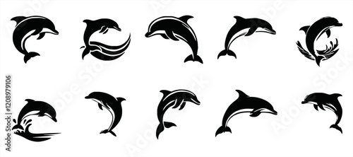 dolphin Silhouette vector set art Illustration with white background