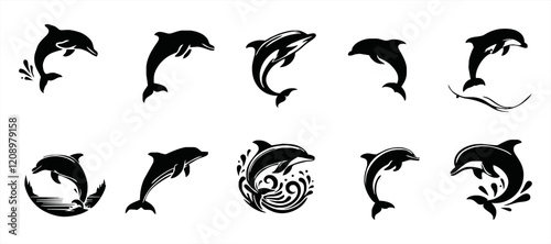 dolphin Silhouette vector set art Illustration with white background