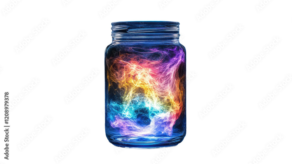 A vibrant jar filled with colorful swirls of light and energy, symbolizing creativity. transparent background A vibrant jar filled with colorful swirls of light and energy, symbolizing creativity. transparent background