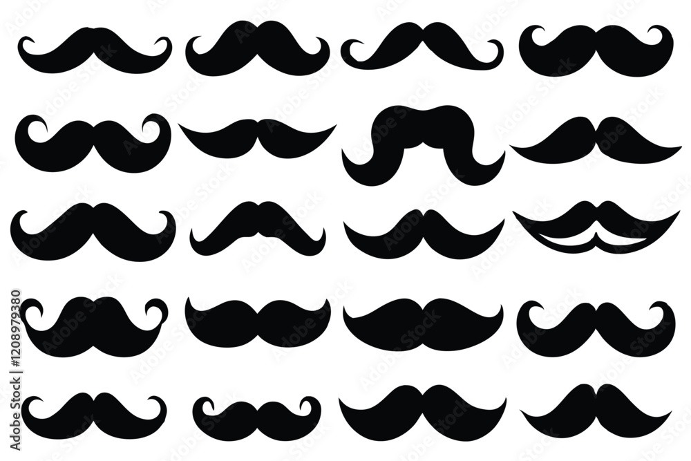 Different mustache collection white background Different mustache collection white background
