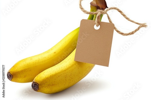 Fresh Banana with Price Tag Isolated on Clean White Background