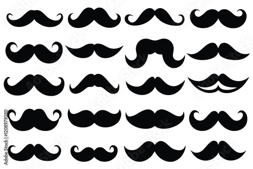 Different mustache collection white background