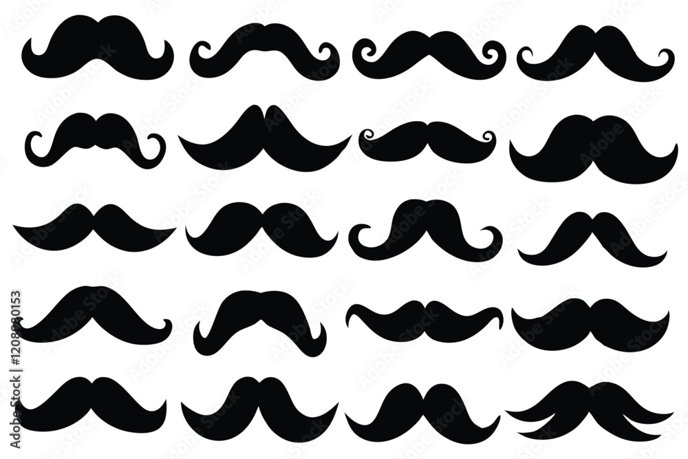 Different mustache collection white background Different mustache collection white background