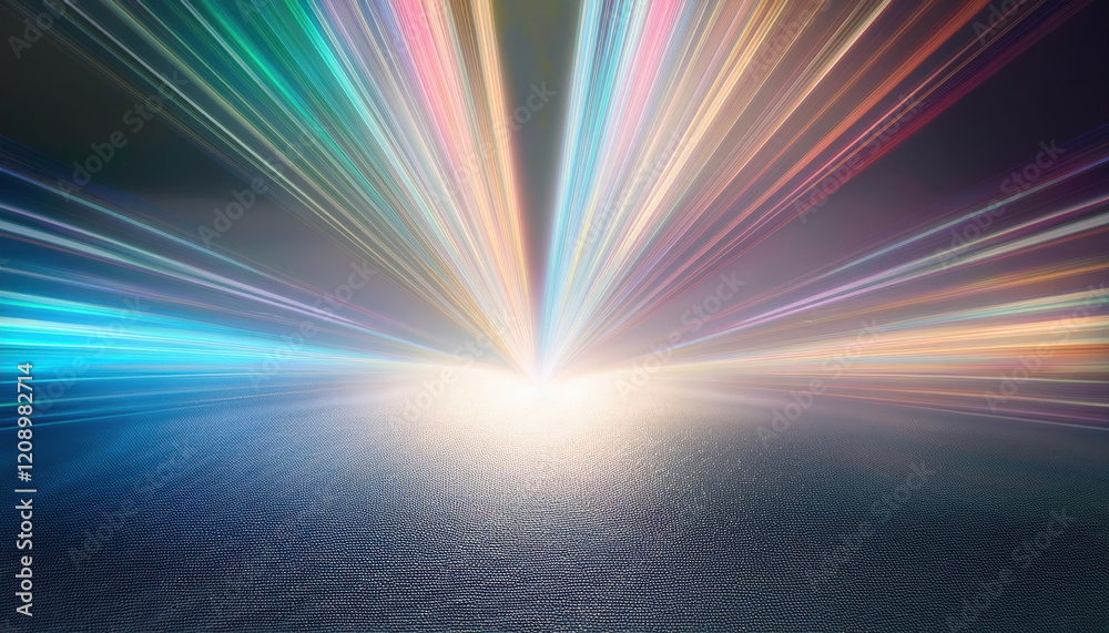 Obraz premium Vibrant light beams scattering across textured backdrop create stunning visual effect