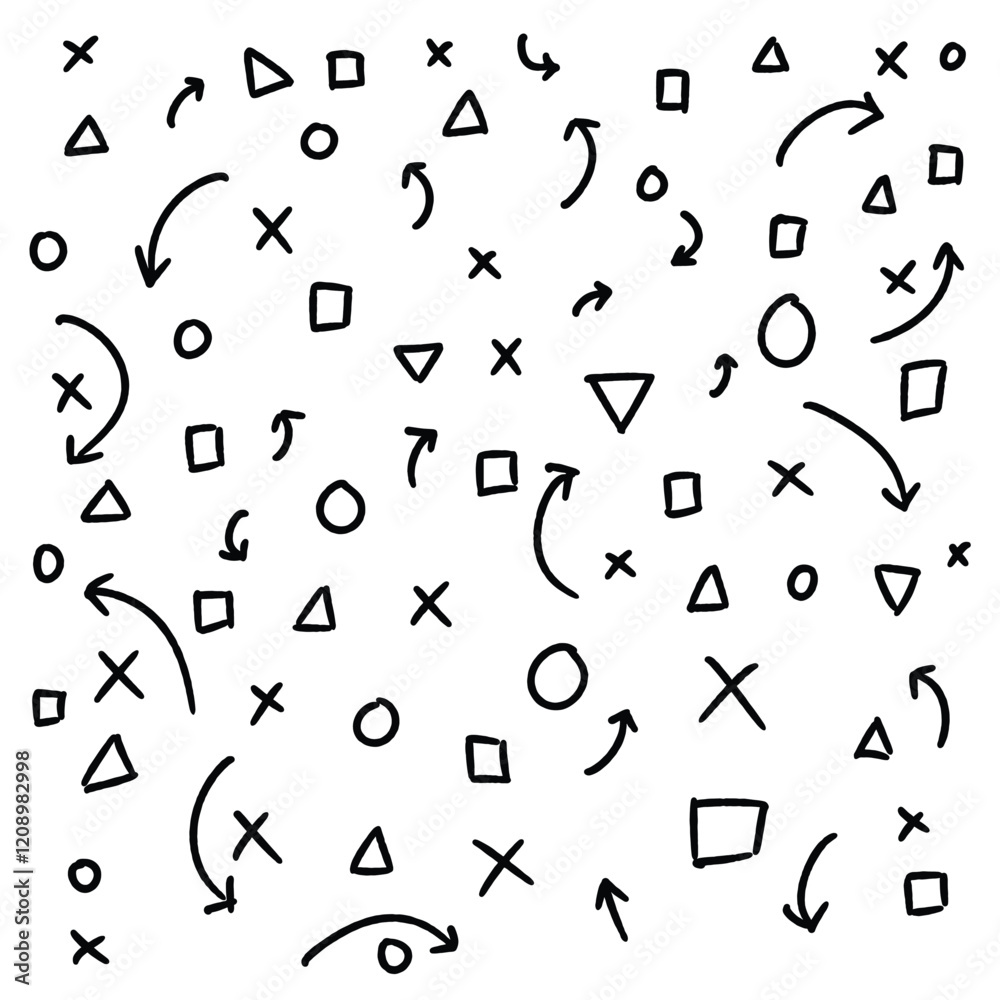 doodle cross, arrow, box, triangle black and white icons for background doodle cross, arrow, box, triangle black and white icons for background