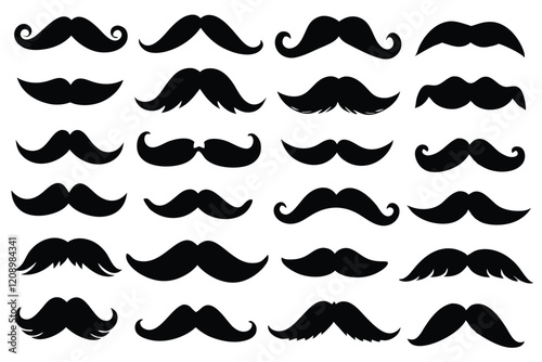 Different moustache silhouettes set