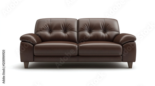 Modern brown leather loveseat with a minimalist design,isolate on white background,clipping path. photo