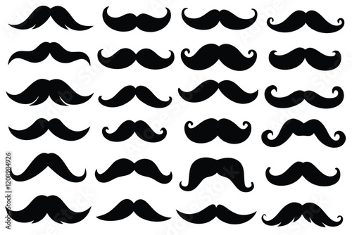 Different moustache silhouettes set