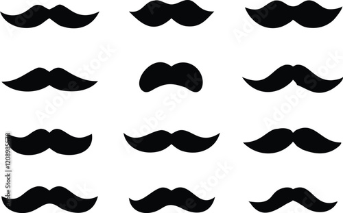 Different moustache silhouettes set